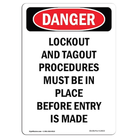 Signmission OSHA Danger Sign, Lockout And Tagout Procedures, 10in X 7in Aluminum, 7" W, 10" L, Portrait OS-DS-A-710-V-2433